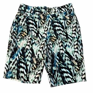 Chico's 0.5 Shorts Womens 6 Blue So Slimming Bermuda Animal Print Pull On Summer